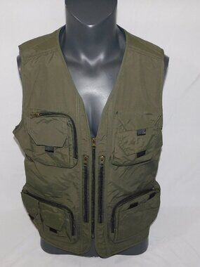 Jeep Rich Forrest Green Fly Fishing Vest Mesh Convertible Men XL Utility Pockets